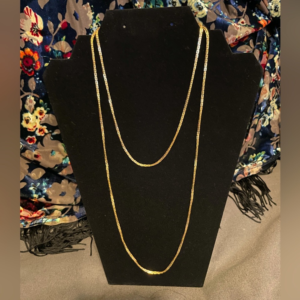 Two Vintage Signed Monet Box Link Snake Chains 15” & 24”